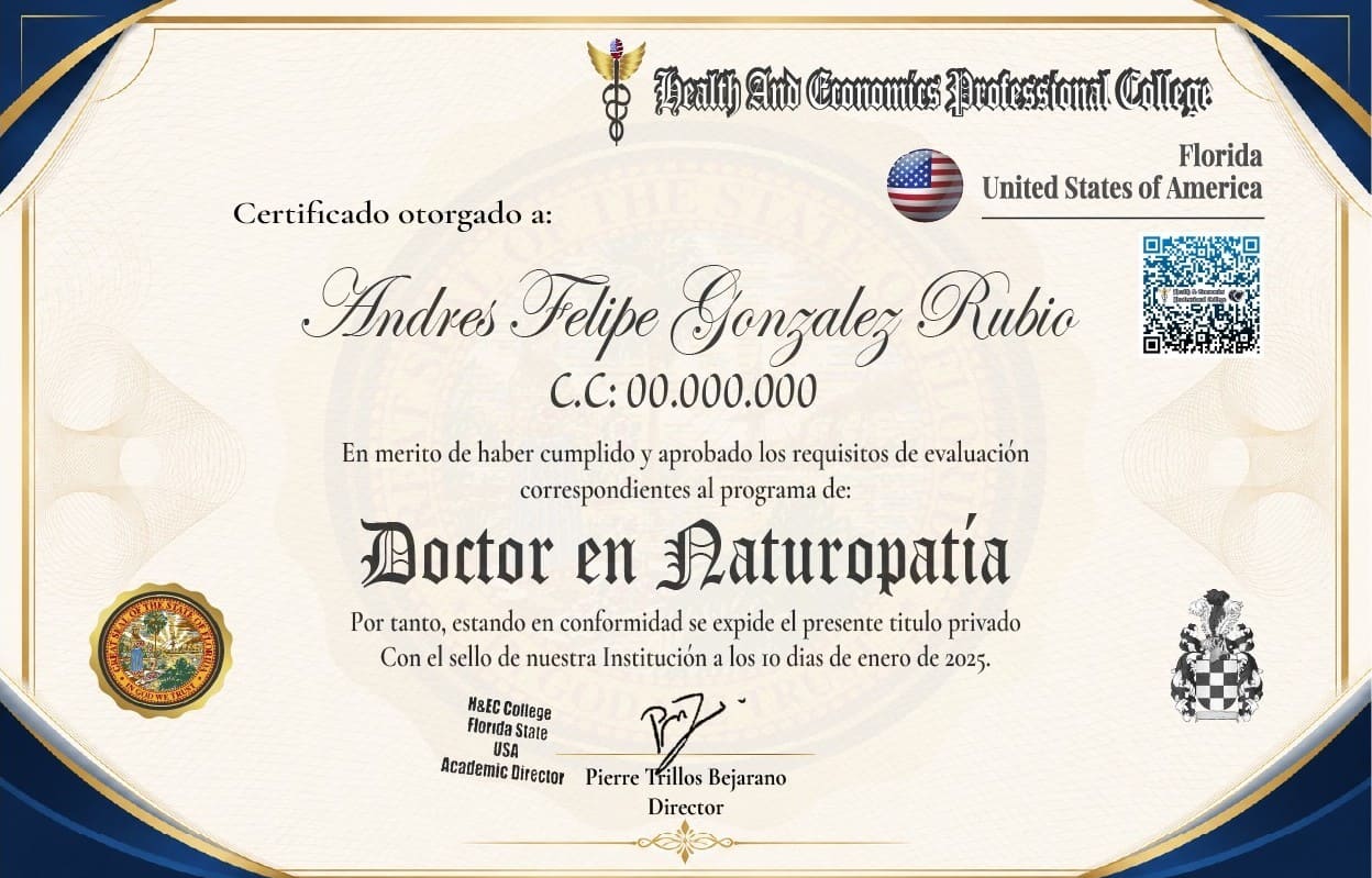 Certificado Doctor en Naturopatía